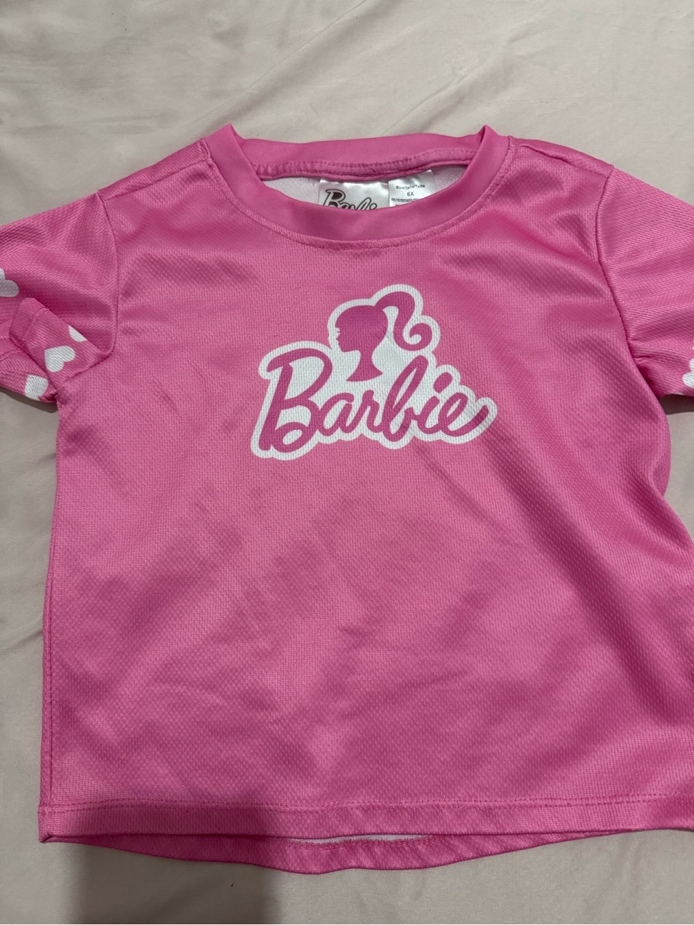 Barbie Pink Short Sleeve Tee with White Logo and Hearts